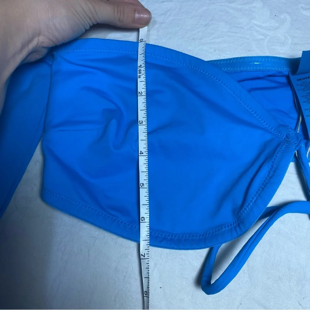 🆕 SKIMS SWIM Long Sleeve Bikini Top Recycled Turquoise XL Blue Off Shoulder NWT